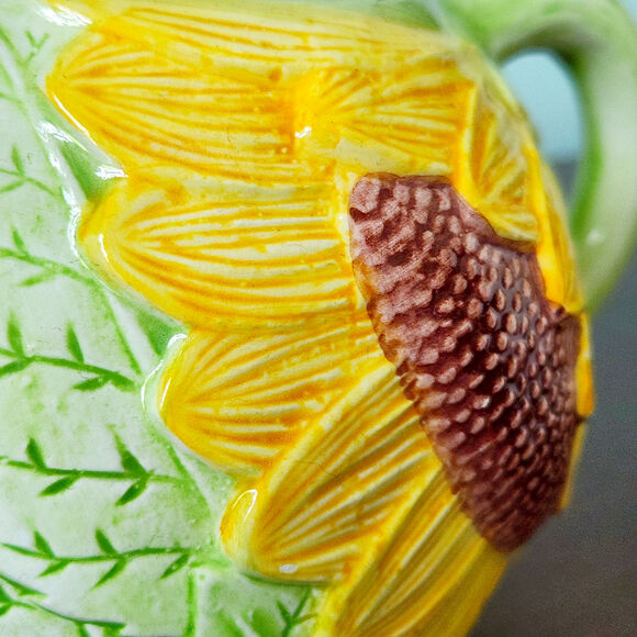 Vintage Seymour Mann Sunflower Teapot Hand Painted Faience Yellow Green Ceramic - Picture 3 of 10